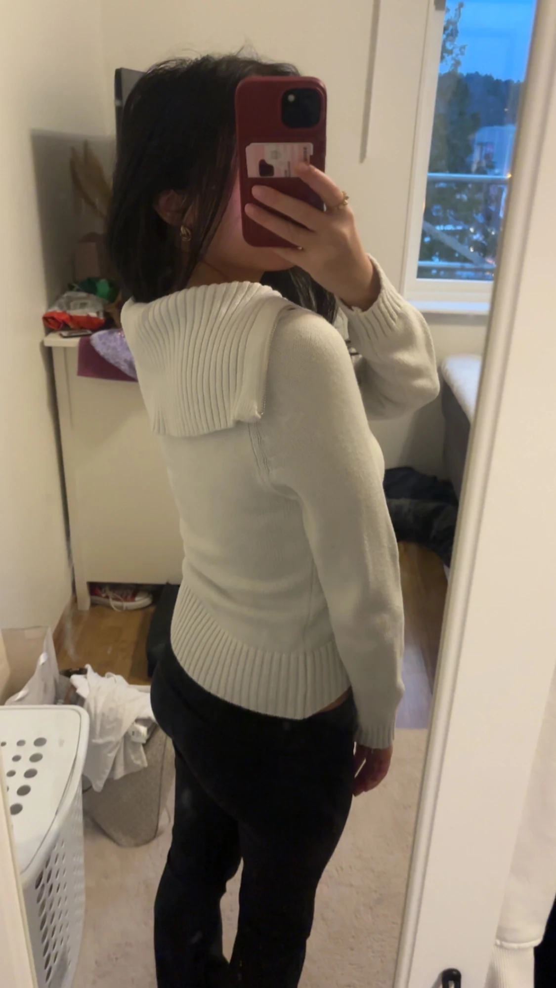 Vit stickad hoodie med dragkedja - 1