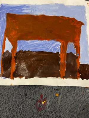 Abstrakt konst i brunt och blått - En av Leonardo Fraol den 3 konstverk jalla köp bre,Direkt målad från orten.