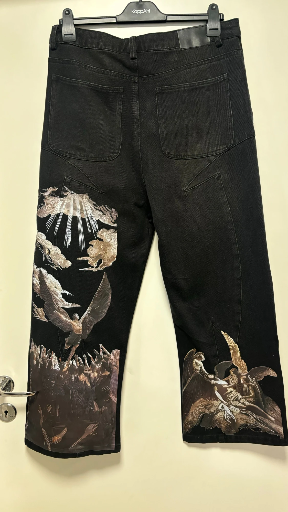 Svarta jeans med ängeltryck baggy jeans  - 1