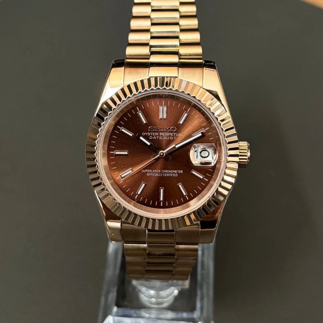 Seikmod Datejust brun urtavla guldarmband - 2