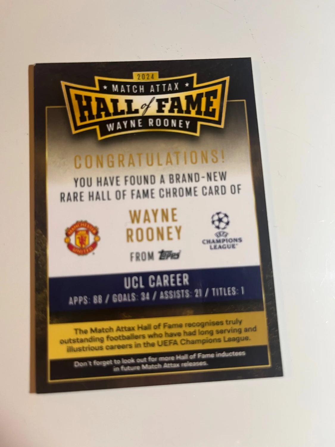 Match Attax Hall of Fame Wayne Rooney 2024 - 1