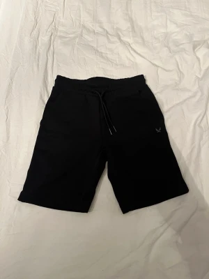 Svarta shorts från SOC med snörning - Svarta shorts från SOC med elastisk midja och snörning framtill. De har en enkel design med diskret logga på benet och är gjorda i mjukt bomullsmaterial. Perfekta för chill dagar eller träning. Passformen är normal och längden går till strax ovanför knäna.