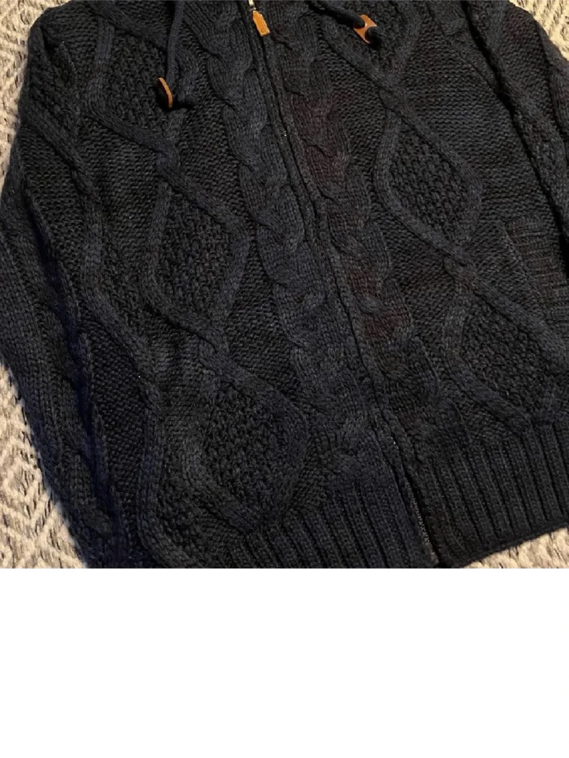 Mörkblå stickad hoodie med dragkedja - 2