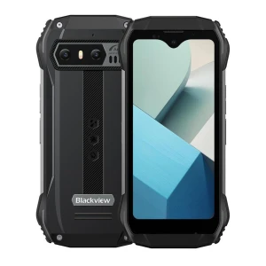 Blackview N6000 - Robust Android-telefon med 48MP Samsung ISOCELL GM2 kamera, 3880mAh batteri med upp till 18 dagars standby, 18W snabbladdning och ultra-linjär högtalare med Hi-Fi-ljud. Perfekt för utomhusbruk och tuffa miljöer. Enheten ser ut att vara i nyskick utan synligt slitage.