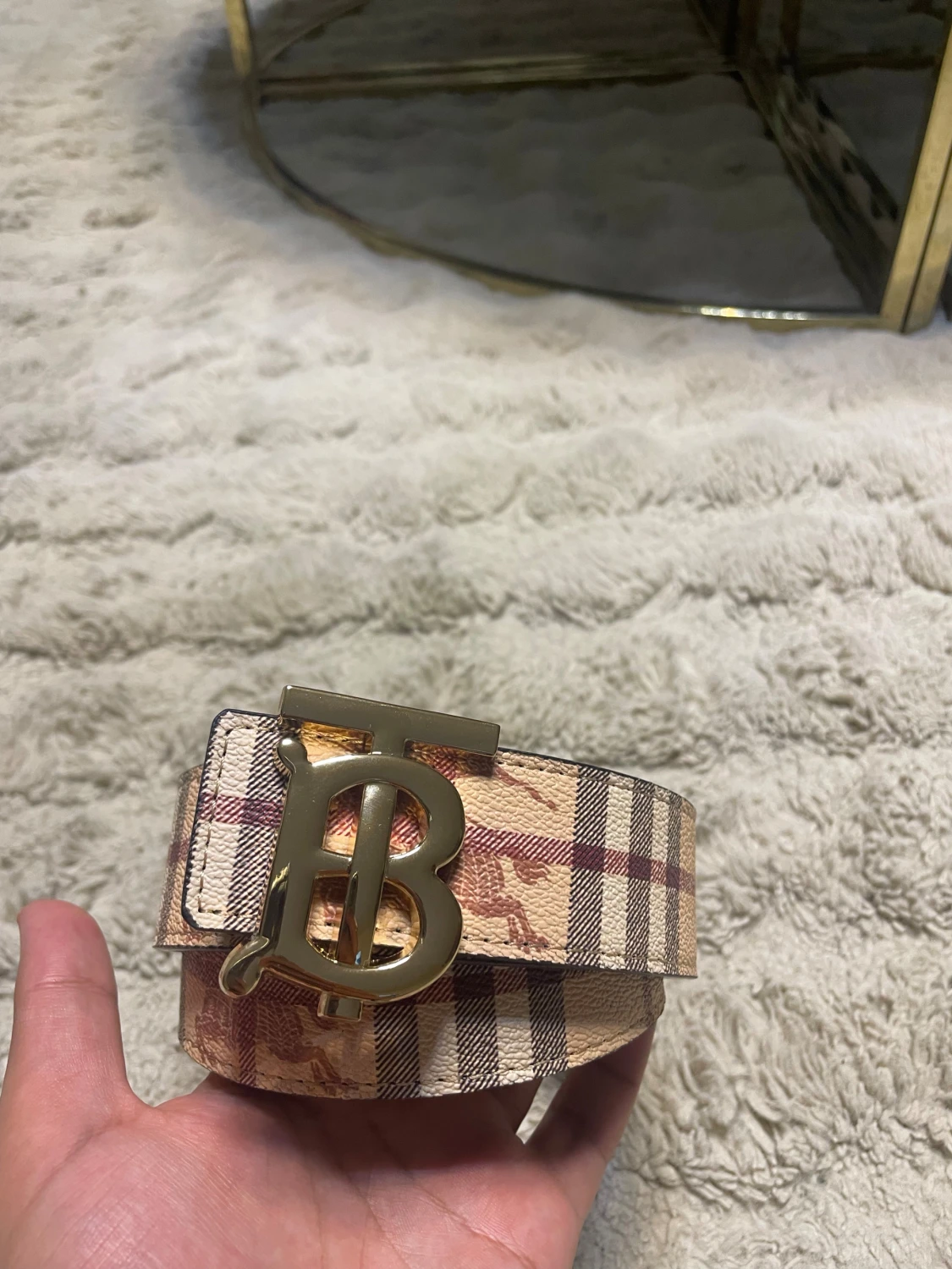 Burberry rutigt bälte med guldspänne - 2