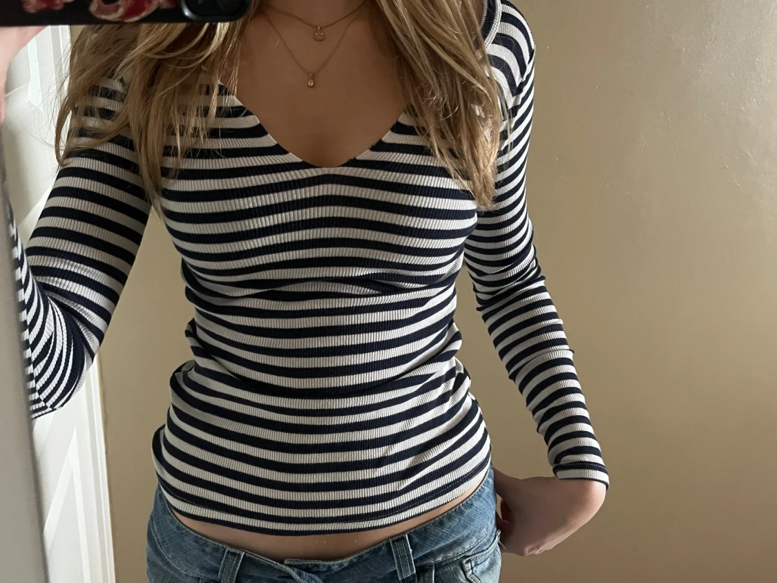 Randig ribbad långärmad topp - 1