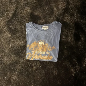 Blå Nebraska t-shirt från D.M.D - Snygg blå t-shirt från D.M.D med coolt tryck av berg och texten 'Explore the wild Nebraska' i gult framtill. Rund hals och korta ärmar, perfekt för dig som gillar avslappnad stil och grafiska prints. Mjuk bomullskvalitet som känns skön mot huden.