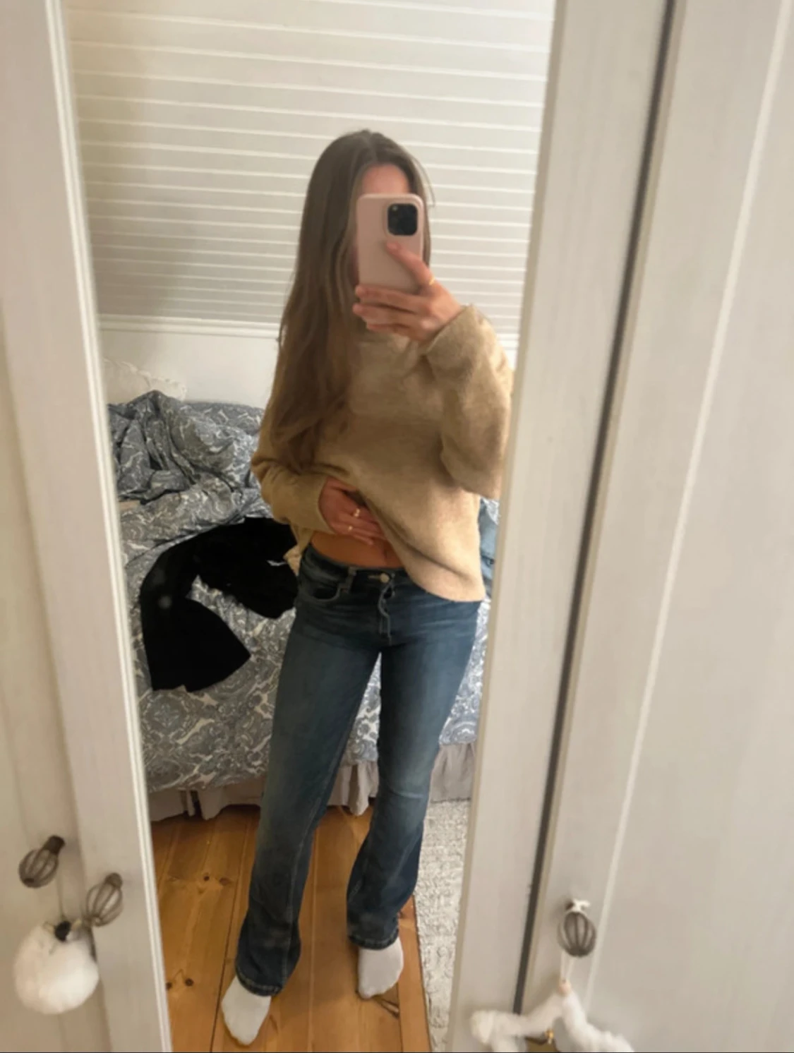 Blå bootcut jeans med låg midja - 1