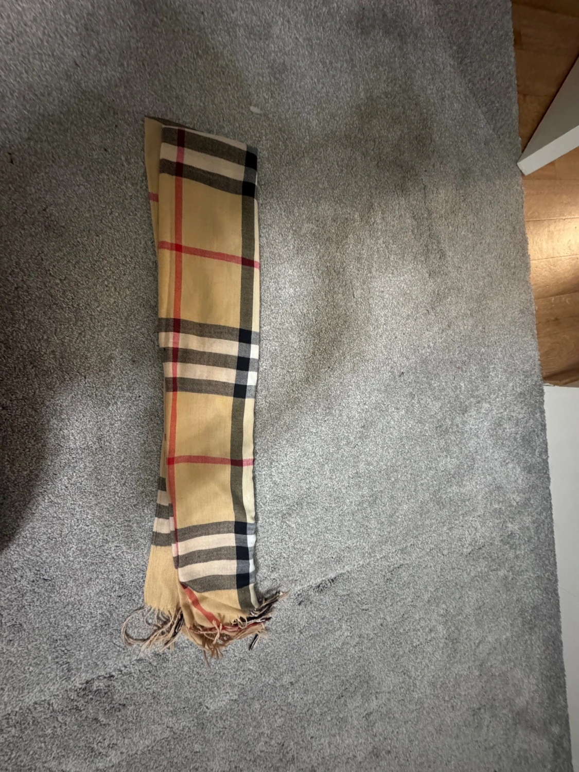 Beige rutig halsduk med fransar - 4