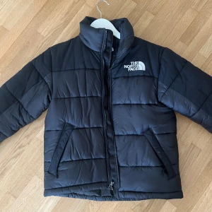 Svart pufferjacka från The North Face - Säljer en svart pufferjacka från The North Face med hög krage och dragkedja. Jackan har två snedställda fickor framtill och logga på bröstet och ryggen. Perfekt för kalla dagar och riktigt snygg till streetwear-stilen.