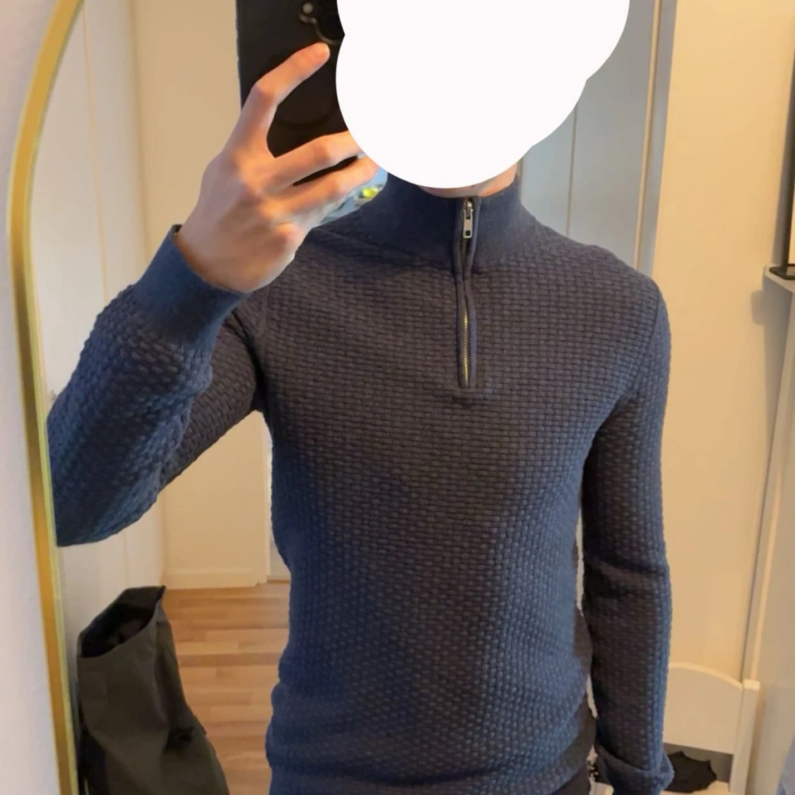 Mörk blå stickad half zip-tröja John Henric - 1