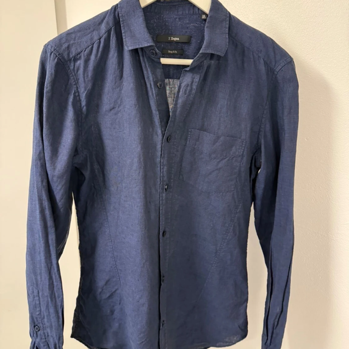 Blå linneskjorta Z Zegna Drop 8 Fit