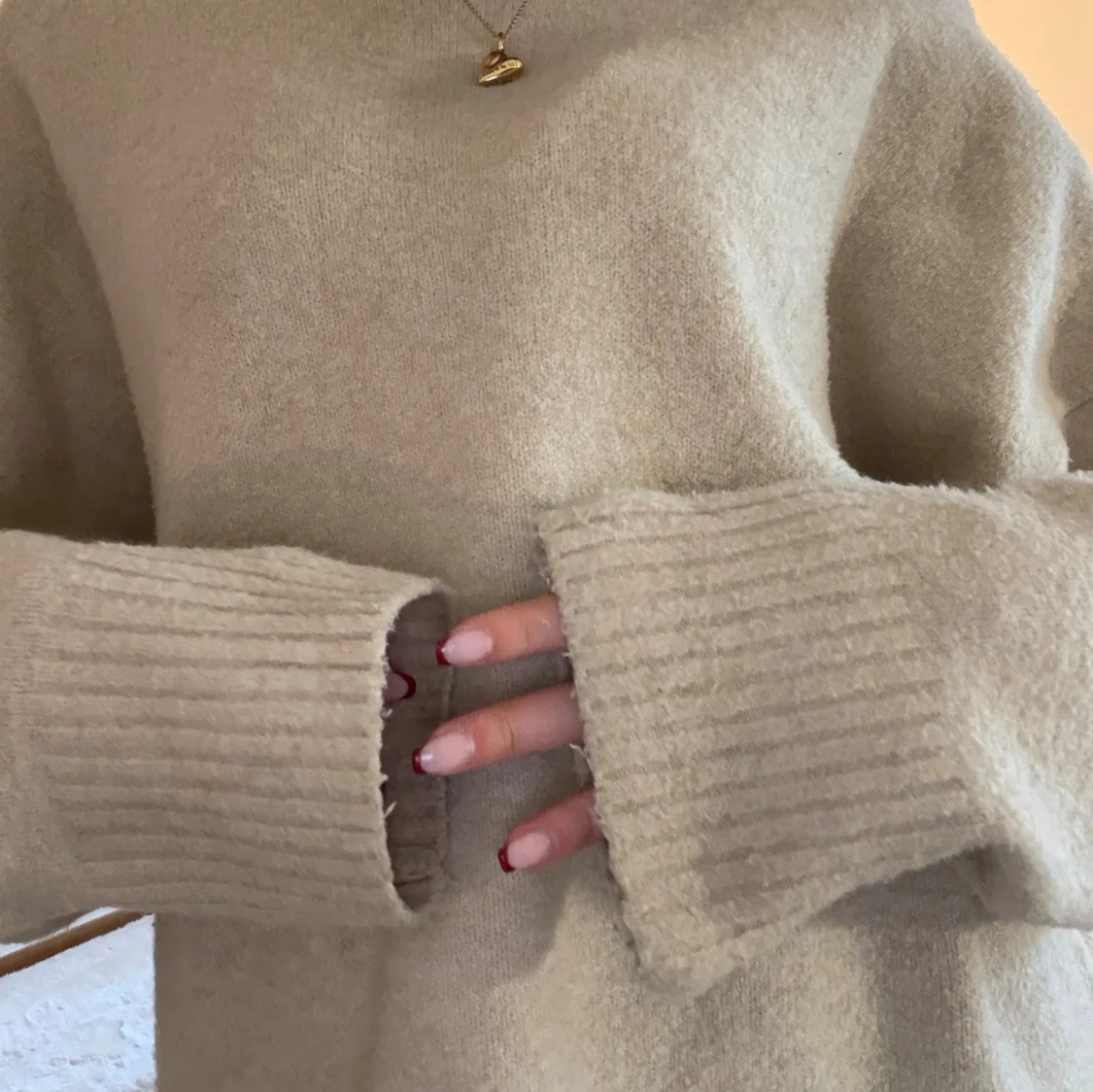 Beige oversized stickad tröja - 3