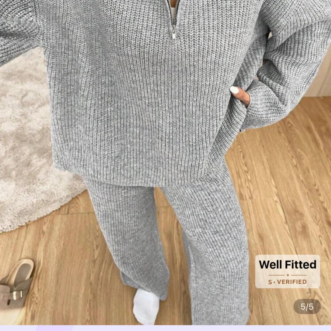 Grått stickat set – tröja och byxor - 1