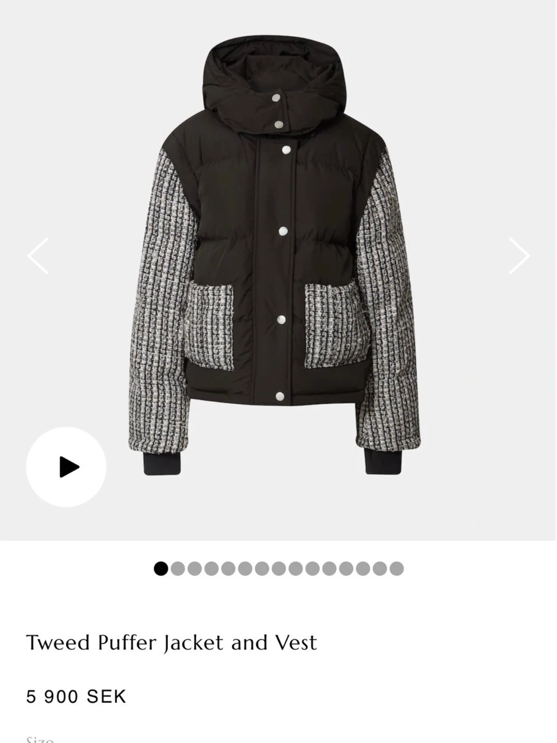 CLOEYS Svart tweed pufferjacka med huva/ väst - 2