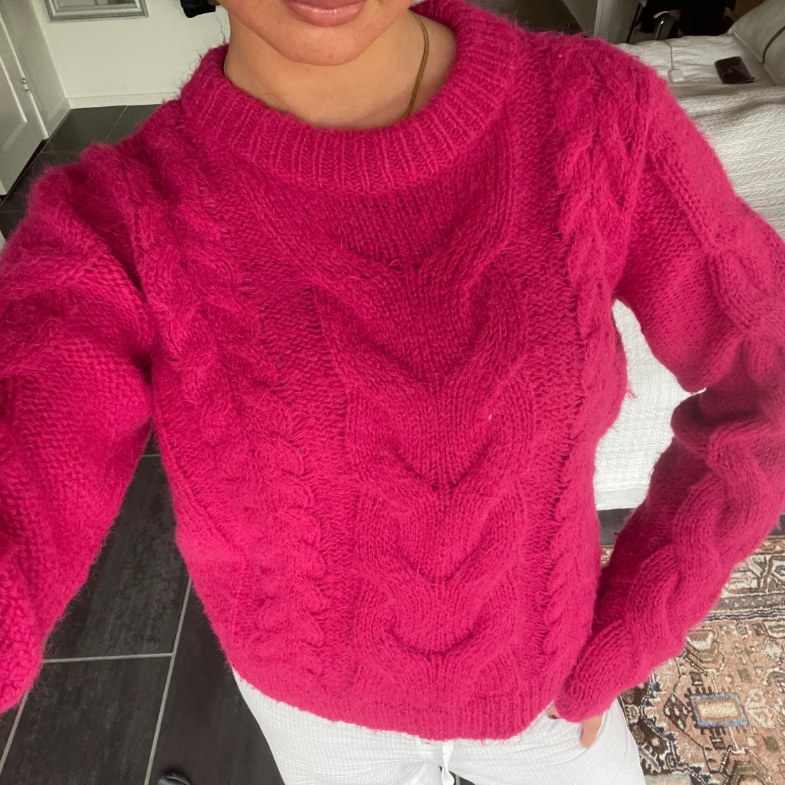 Rosa stickad tröja  - 90