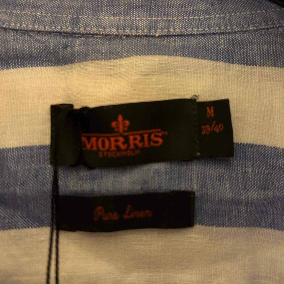 Blåvit randig linneskjorta Morris - 1