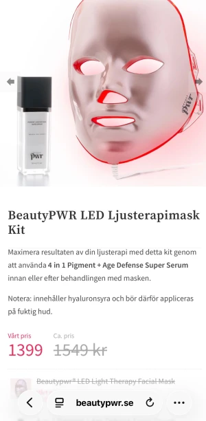 Led ljusterapimask - I nyskick, använd två ggr, säljer då jag har två. 