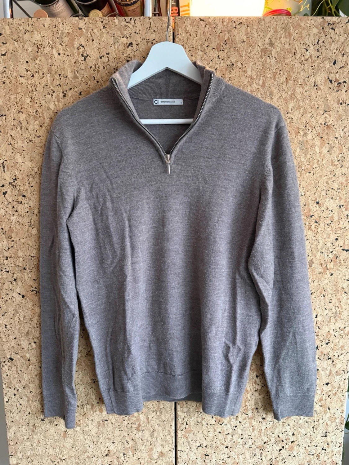 Brun half zip merinoull tröja