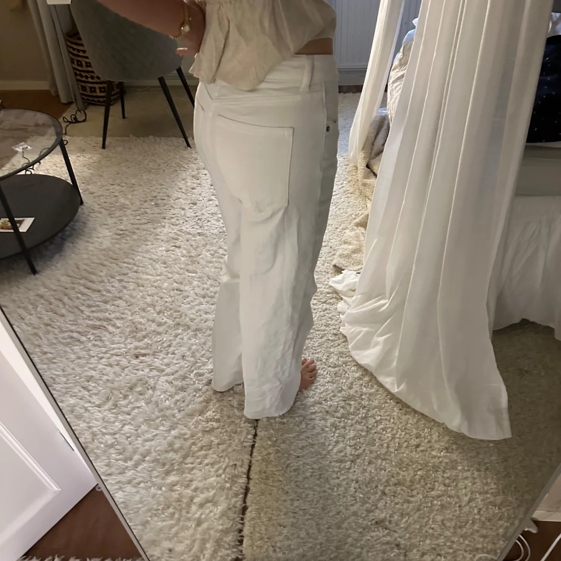 Vita raka jeans med hög midja - 1