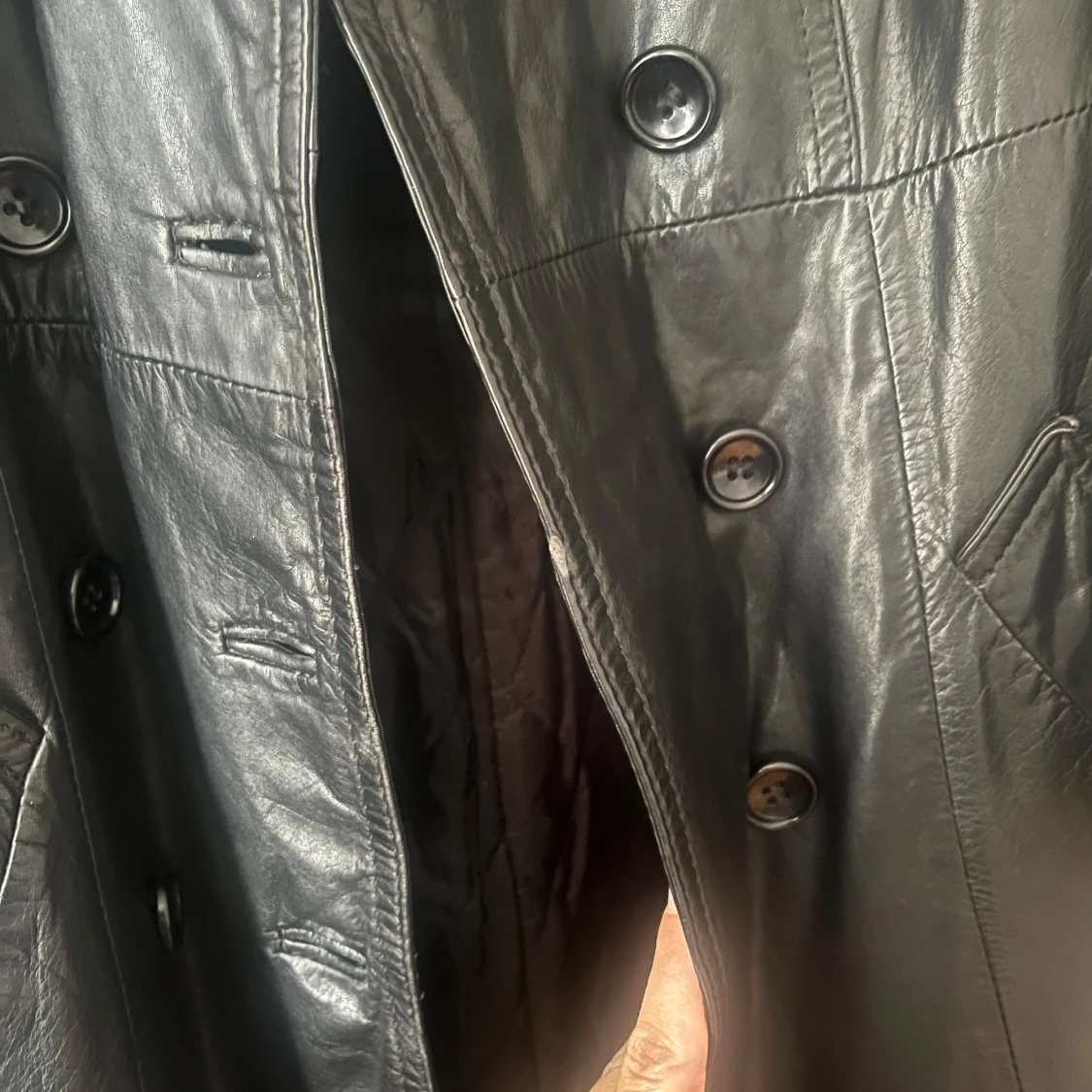 Svart lång skinn trenchcoat - 3