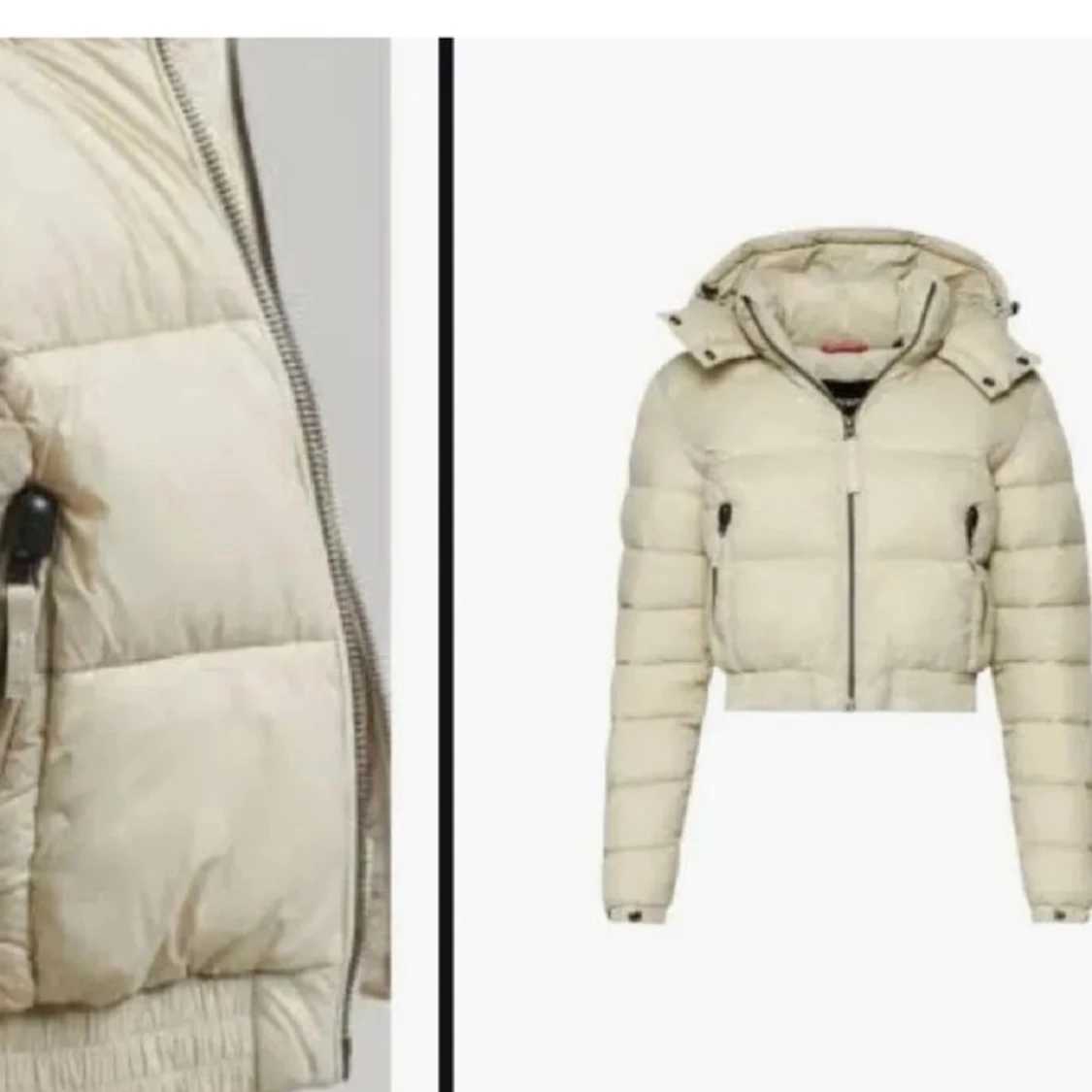 Beige croppad pufferjacka med huva