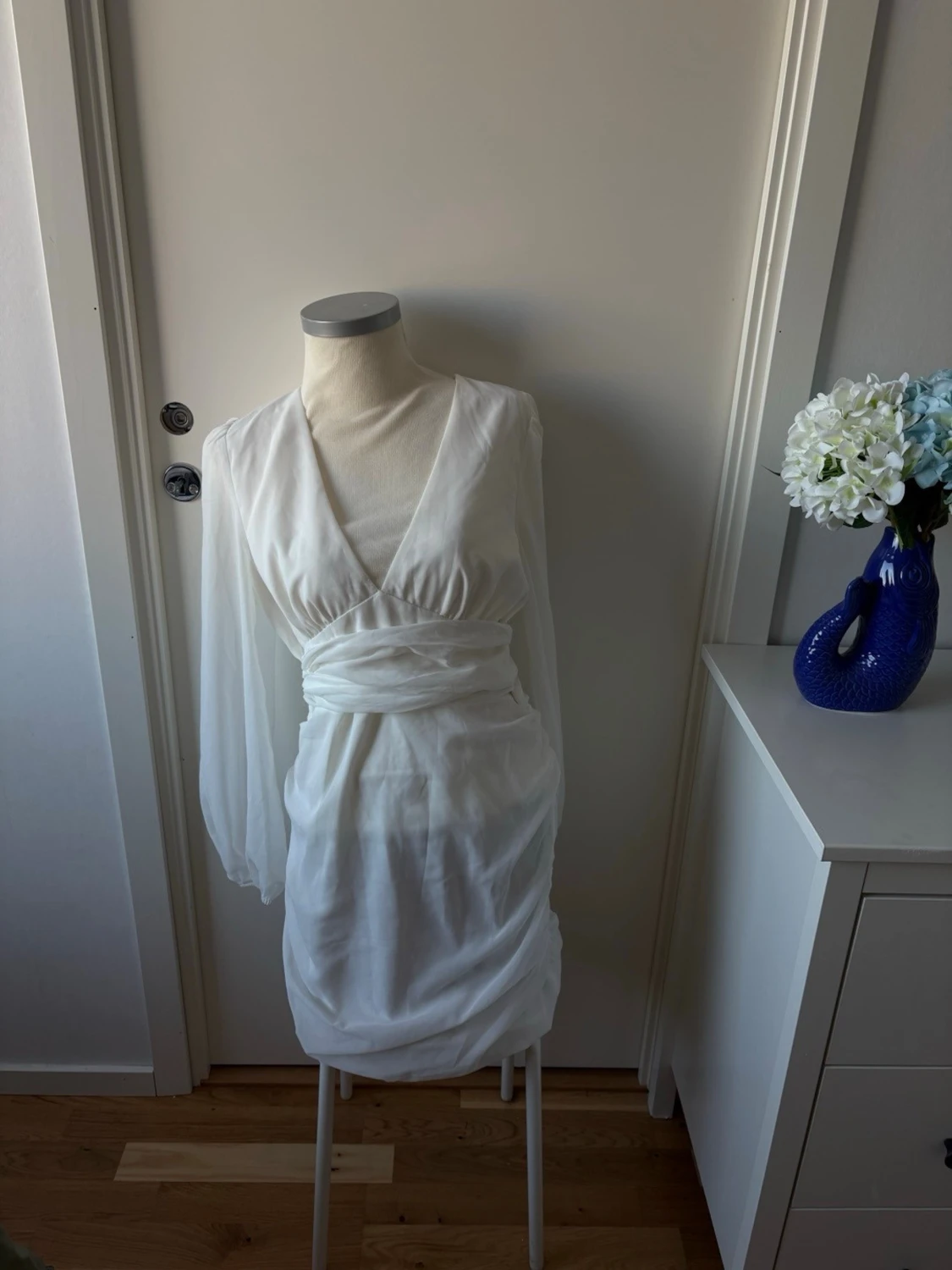 Showpo white long sleeve mini dress