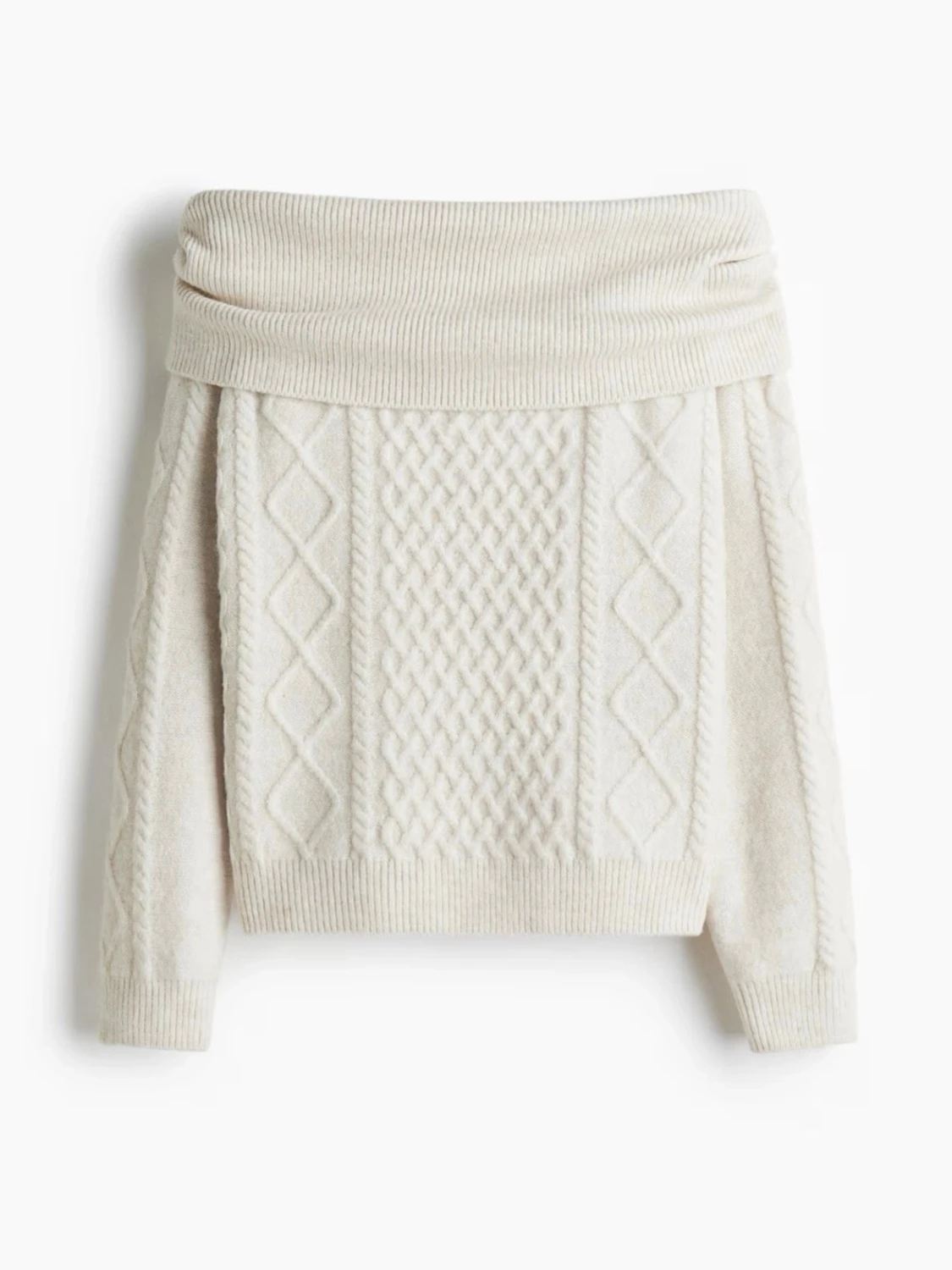 Off shoulder stickad tröja i cremevitt - 1