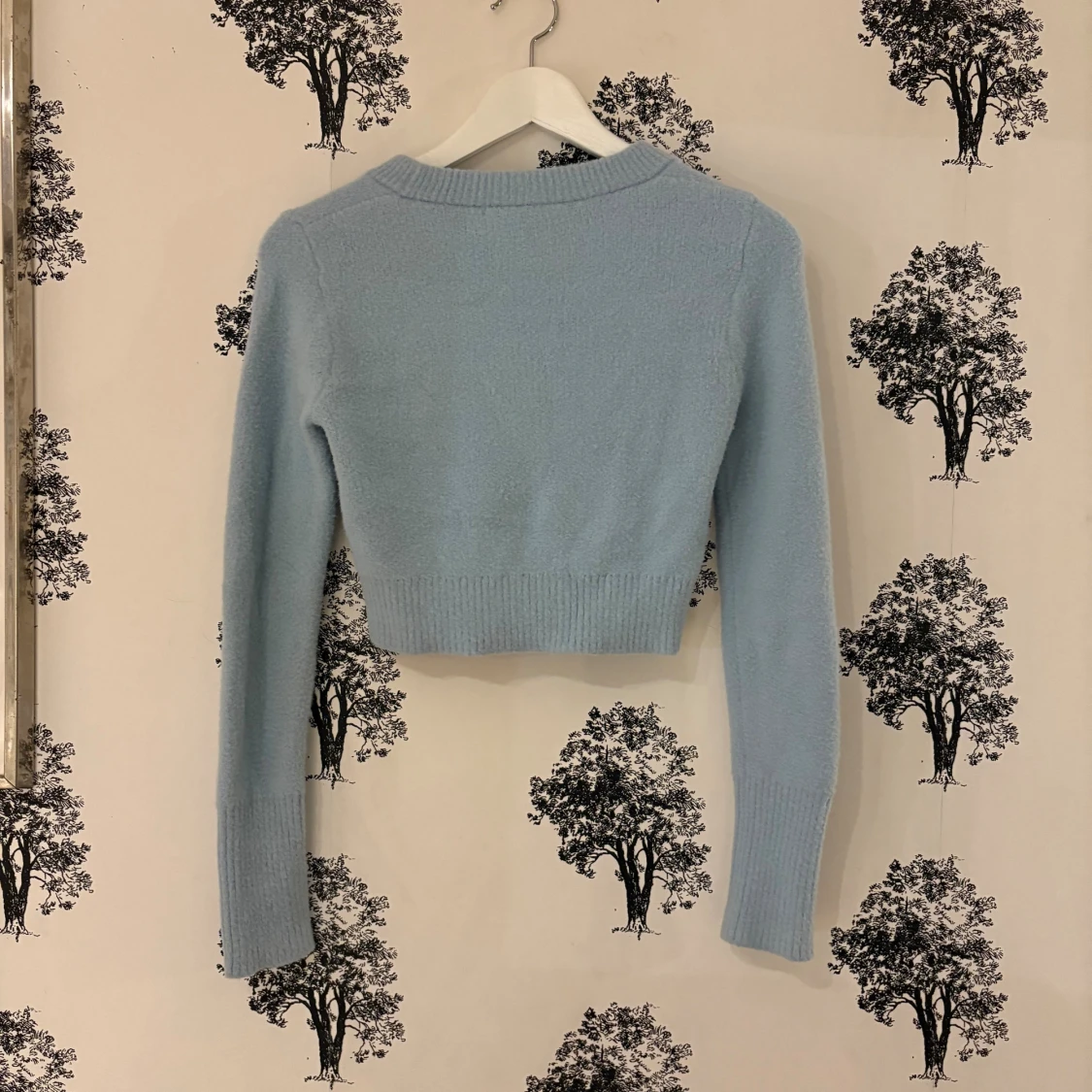 Ljusblå croppad stickad tröja Zara - 1