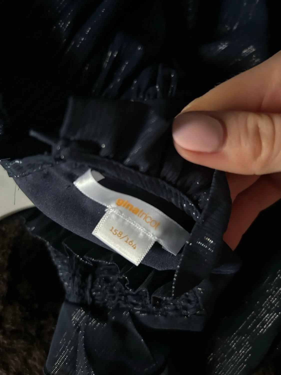 Mörkblå volangblus med lång ärm - 3