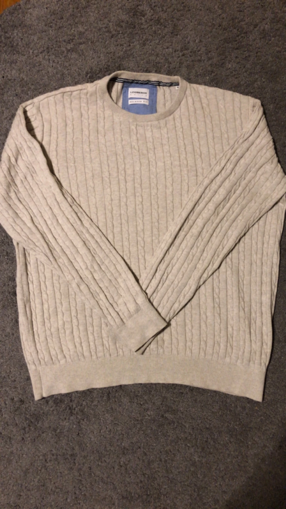 Beige kabelstickad tröja Lindbergh M - 1