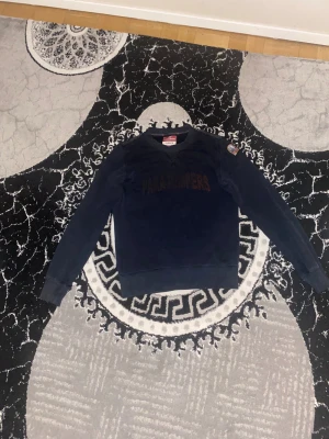 Mörkblå fleece tröja Parajumpers M - Snygg mörkblå fleece tröja från Parajumpers i storlek M. Tröjan har lång ärm, rund hals och ett broderat PJS-märke på axeln. Materialet är mjukt fleece och trycket 'PARAJUMPERS' syns på bröstet. Perfekt för dig som gillar streetwear och vill ha något bekvämt.