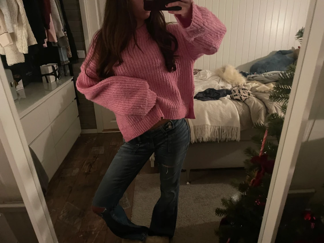 Rosa stickad oversized tröja - 5