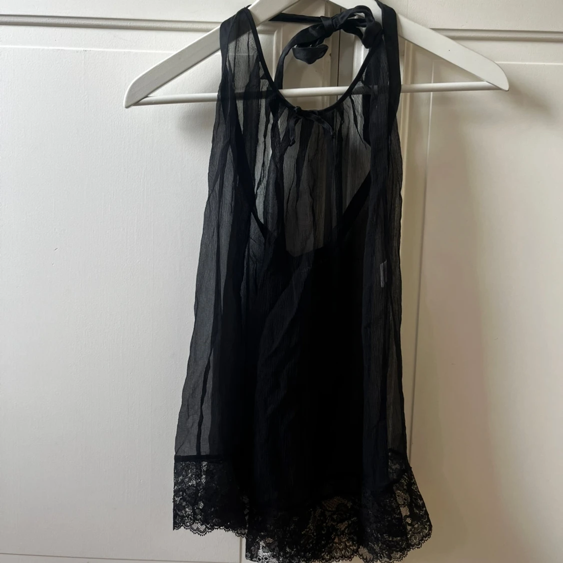 Svart transparent klänning linne topp/ nattlinne med spets