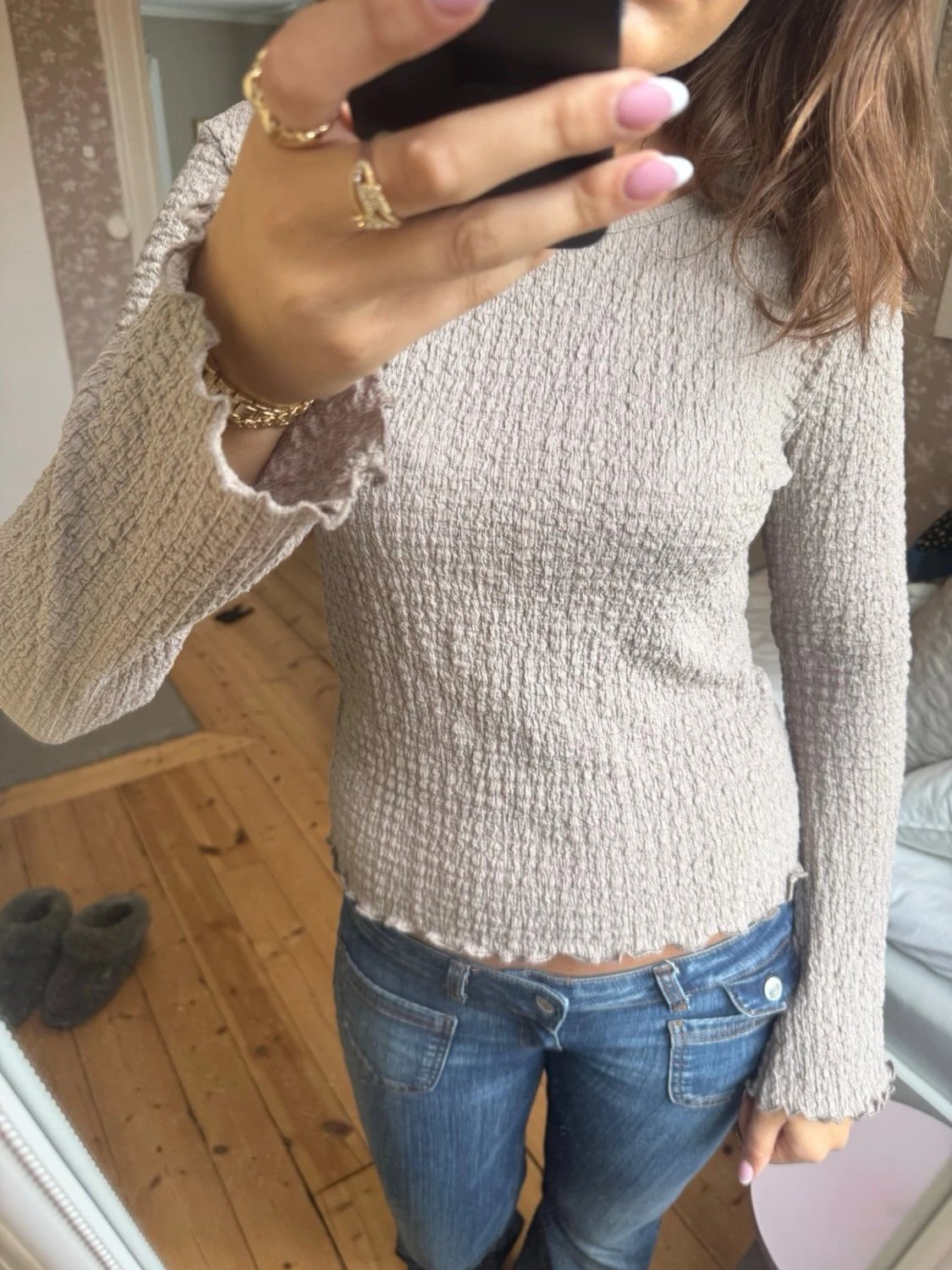 Beige långärmad topp med struktur - 2