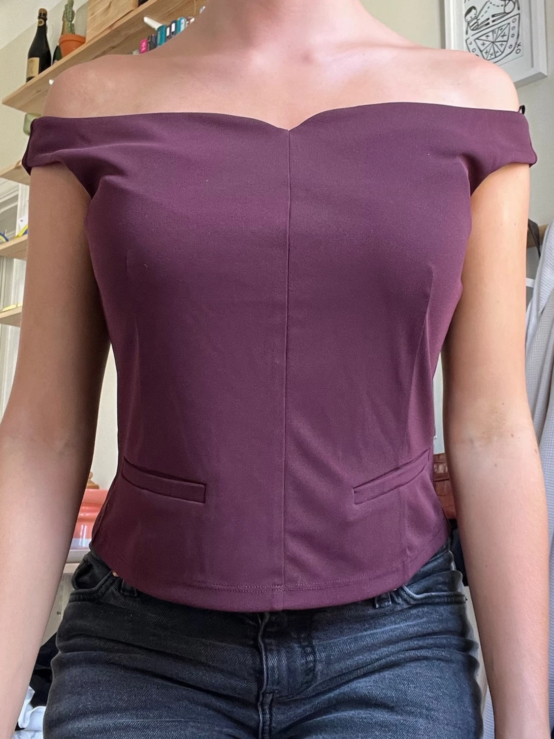 Vinröd offshoulder topp - 3