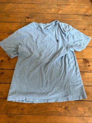 Ljusblå t-shirt med liten logga - En enkel ljusblå t-shirt i bomull med korta ärmar och en liten broderad logga på bröstet. T-shirten har en klassisk passform och rund halsringning. Perfekt till jeans eller shorts för en avslappnad look.