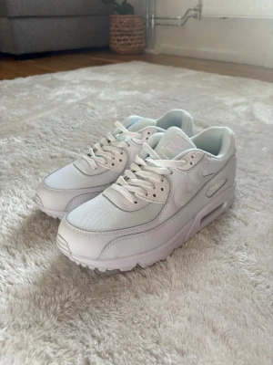 Vita Airmax 90 - Helt nya helvita sneakers med chunky sula och stilren design. Ovandelen är i en mix av mesh och syntetläder för både komfort och streetstyle-vibe. Perfekta för dig som gillar en clean look och vill ha sneakers som funkar till det mesta.