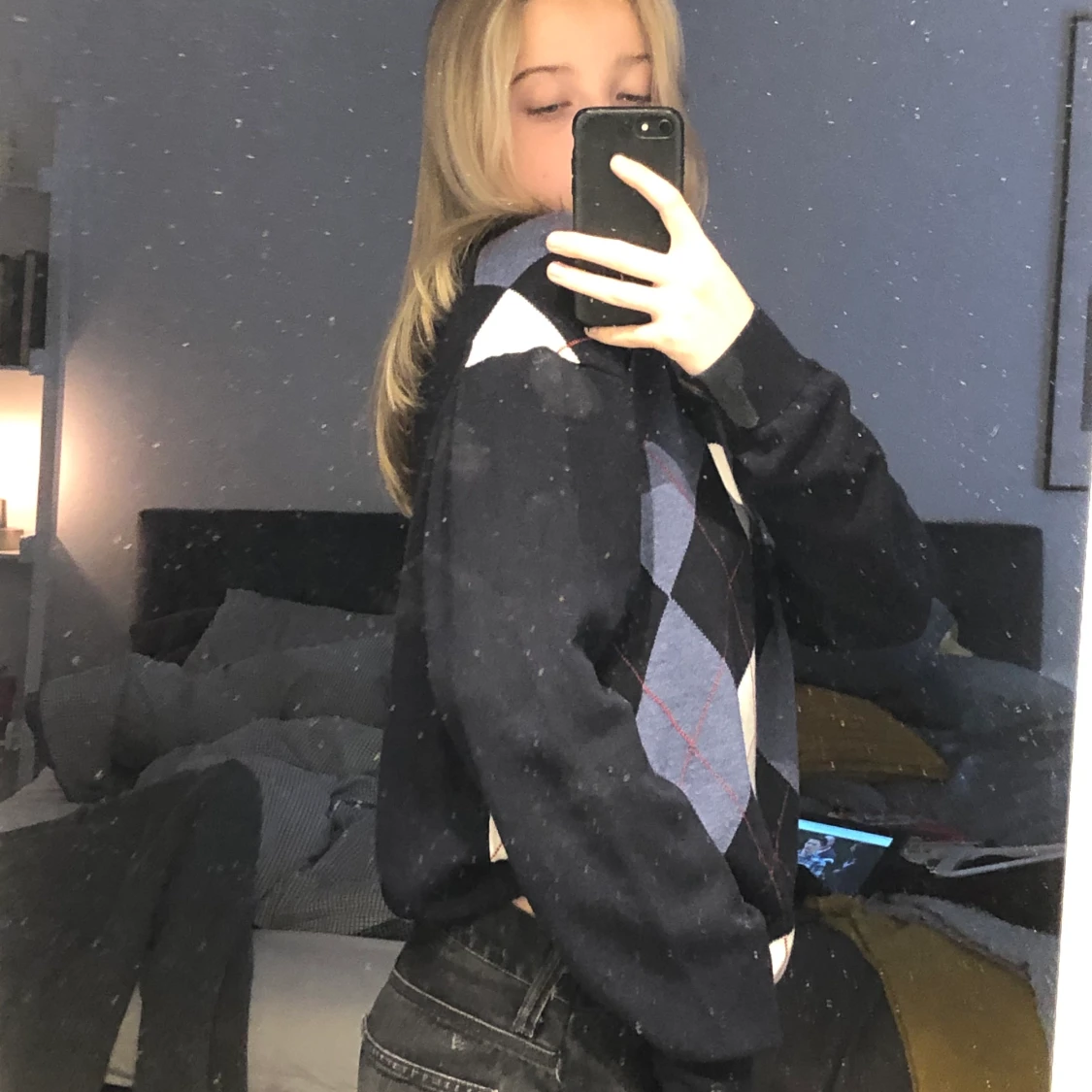 Rutig stickad tröja - 91