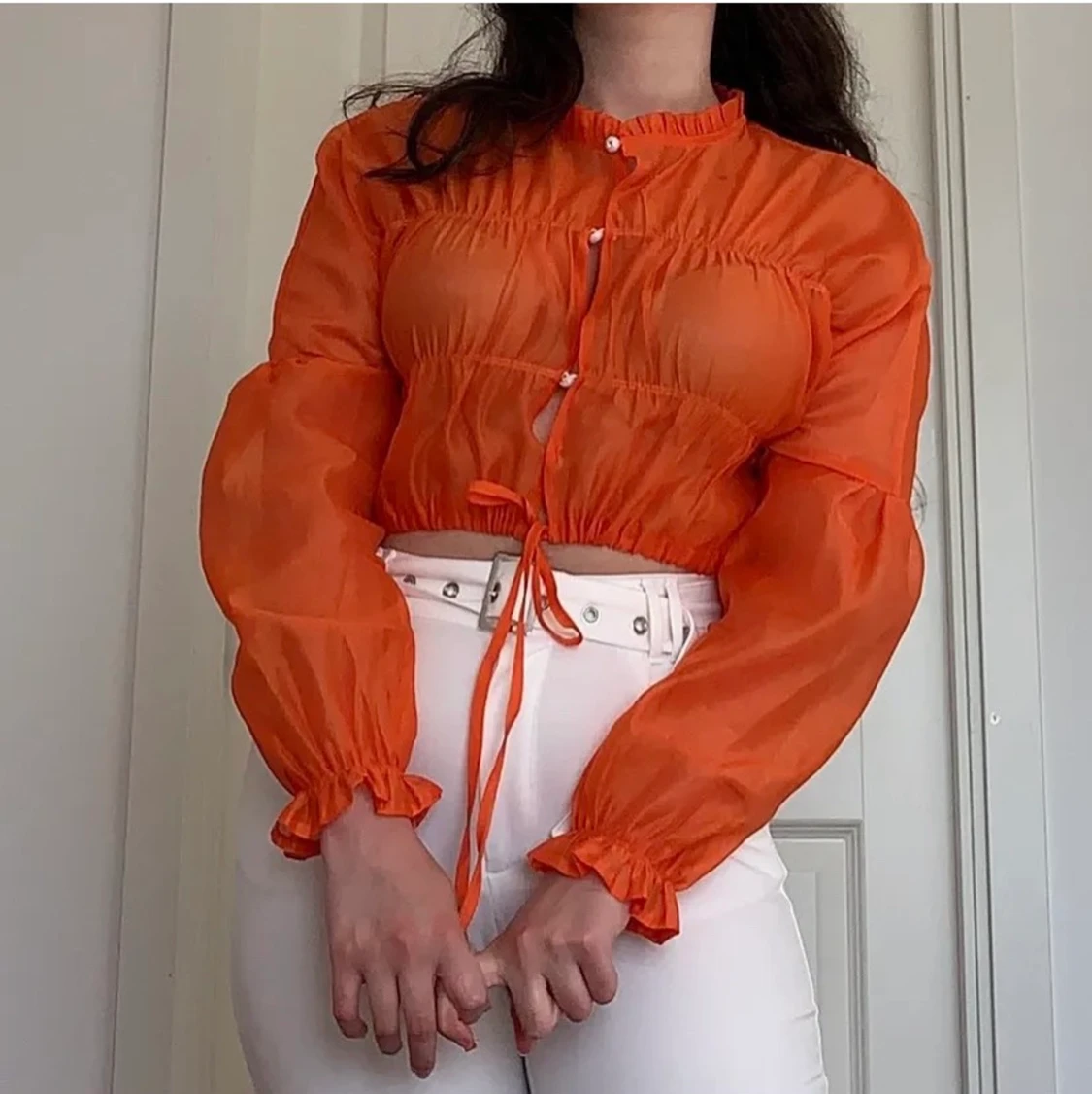 Orange mesh topp 