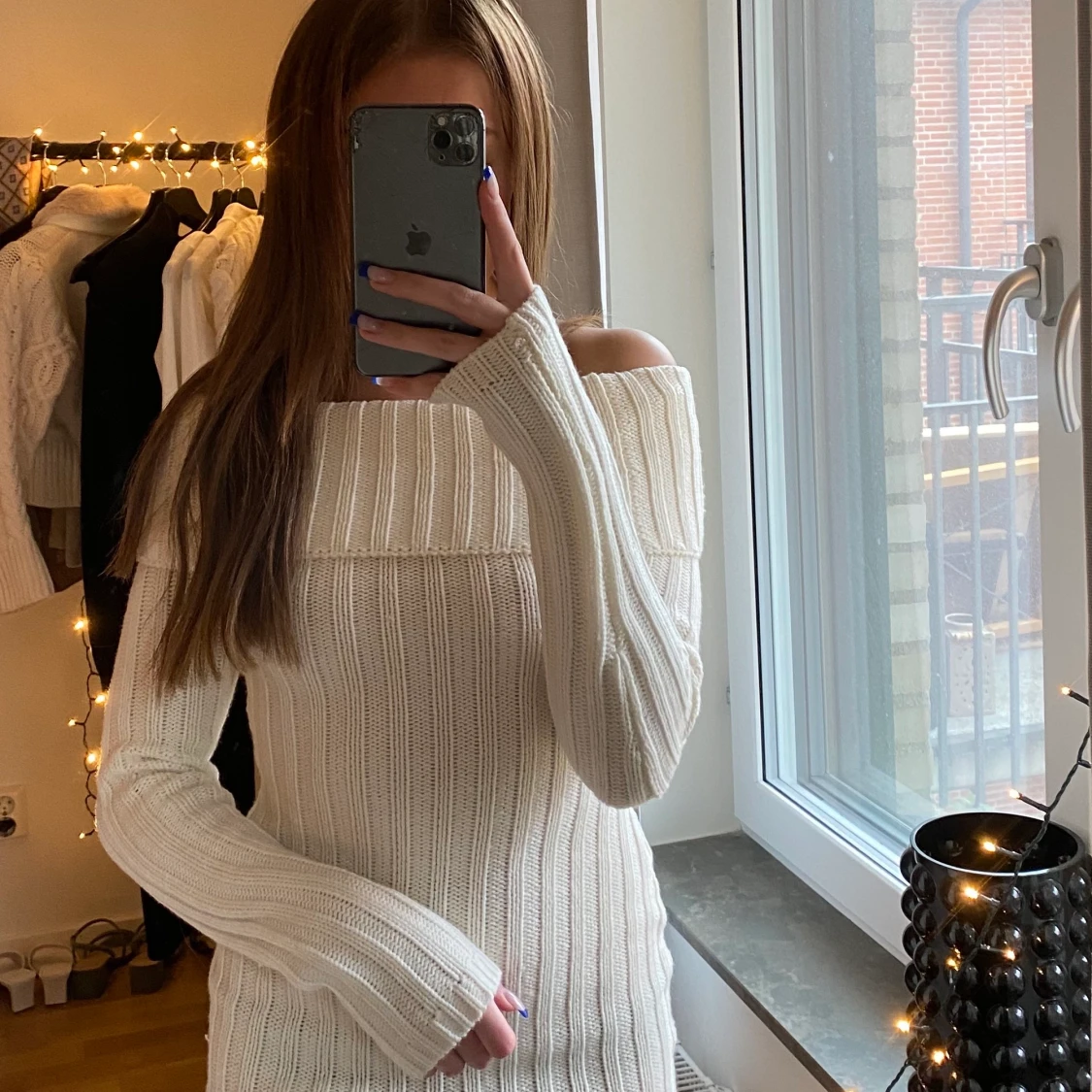 Vit stickad klänning - 91