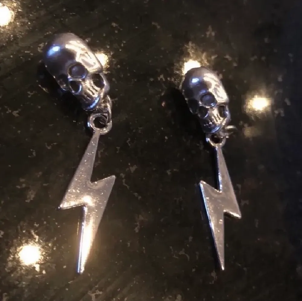 Super coola döskalleXblixt örhängen! 80kr (frakten är inkluderad i priset). Det är självklart oanvända. Pluppar kommer ej med. Hör av er vid intresse eller funderingar!💓💀✨. Accessoarer.