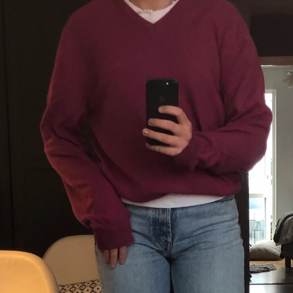 Stickad v-ringad tröja - 90