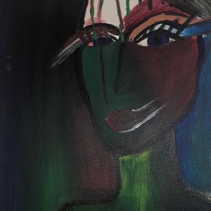 Tavla - Säljer tavlan ”a hidden smile”, 30x40cm, 300kr. Målad på canvas med akryl, finns i örebro och kan ev. skickas, isåfall står köparen för frakten! 