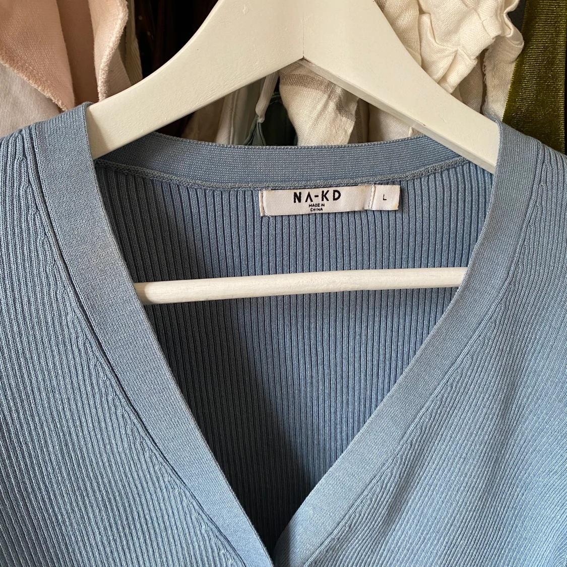 Blå ribbad crop top - 90