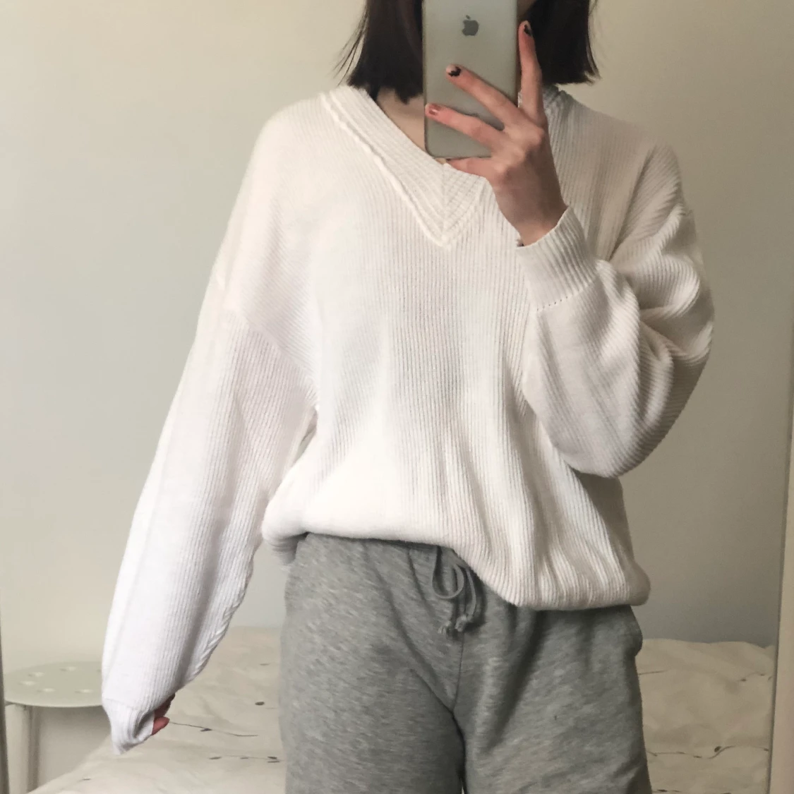 Vit stickad tröja - 90