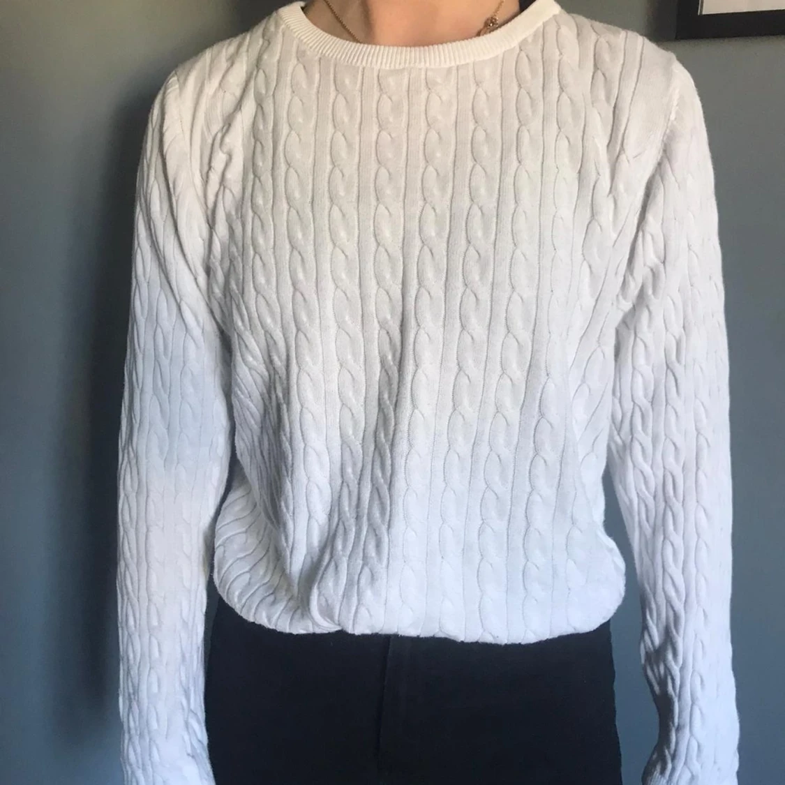 Vit långärmad, räfflad tröja (S)