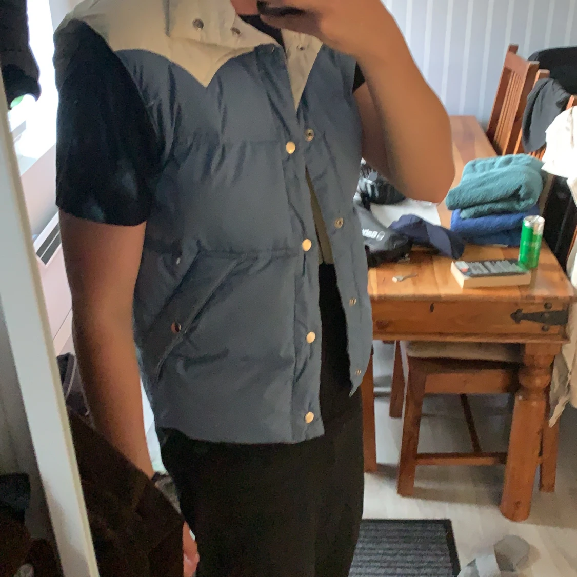 Blåvit vintage dunväst - 90