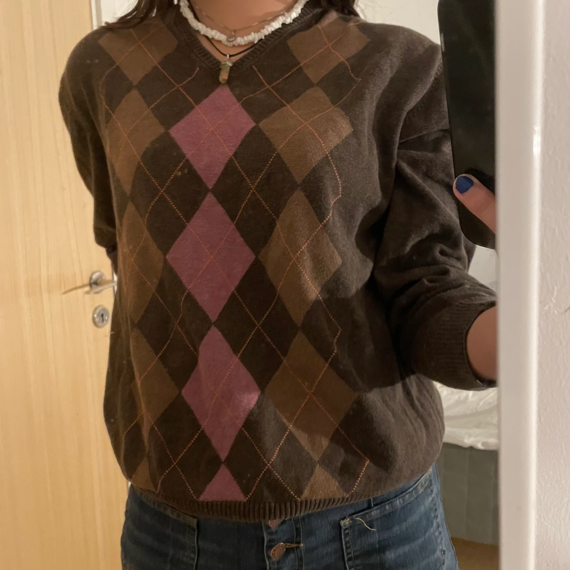 Brun Rutig Tröja - 90