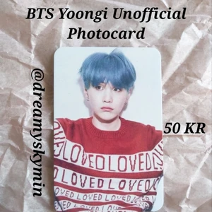 BTS Yoongi Unofficial Photocard - Unofficial Photocard på Yoongi (Suga) från BTS. Kontakta om du vill köpa eller har frågor. Frifrakt och kommer med stickers med mera.